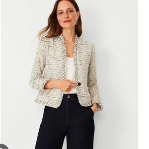 Ann Taylor Textured Black and Cream Blazer